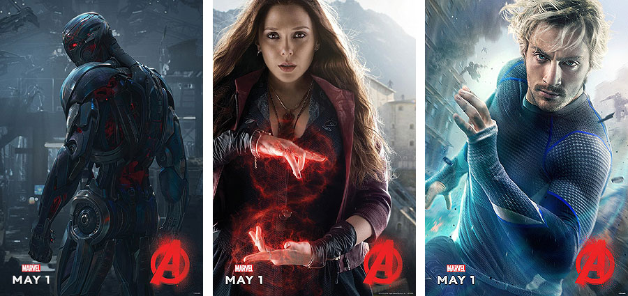 Ultron, Scarlet Witch and Quicksilver Character Posters for Avengers: Age of Ultron